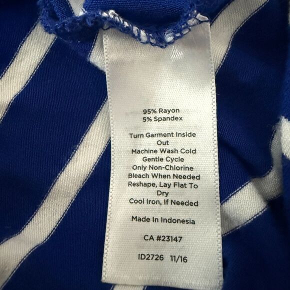 Talbots Women Dress LP Blue White Stripe Maxi Sleeveless Drawstring Waist Beach - Picture 4 of 7